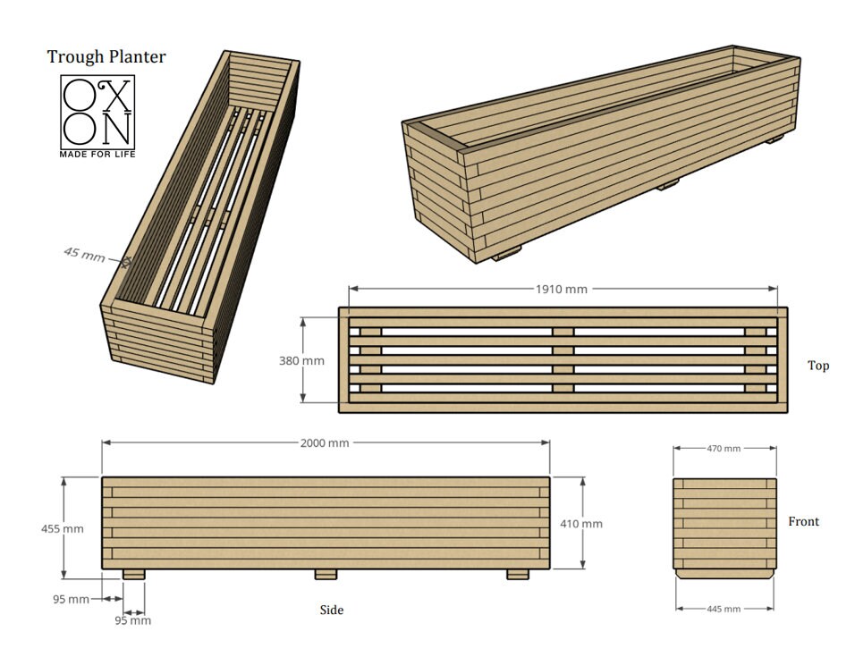 Heavy Duty Harpsden Wooden Planter Trough Fully lined, Garden, Patio, Screening