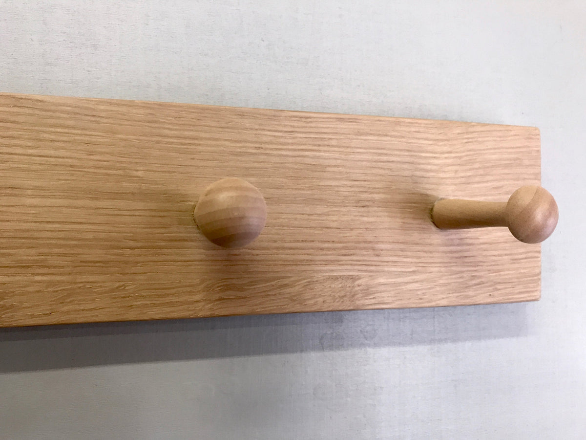 Oak Shaker Style Peg Rail Coat Rack, 2 to 10+ hooks, Natural Solid Wood Finished in Clear Warm Matt Oil.