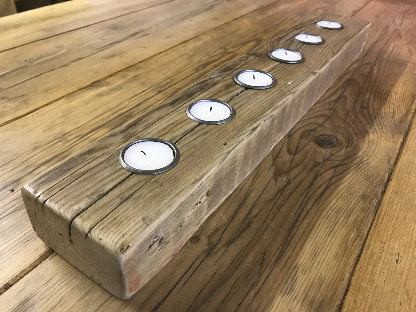 Tea Light Candle Reclaimed Timber Rustic Table Centre Piece, makes quite a nice gift