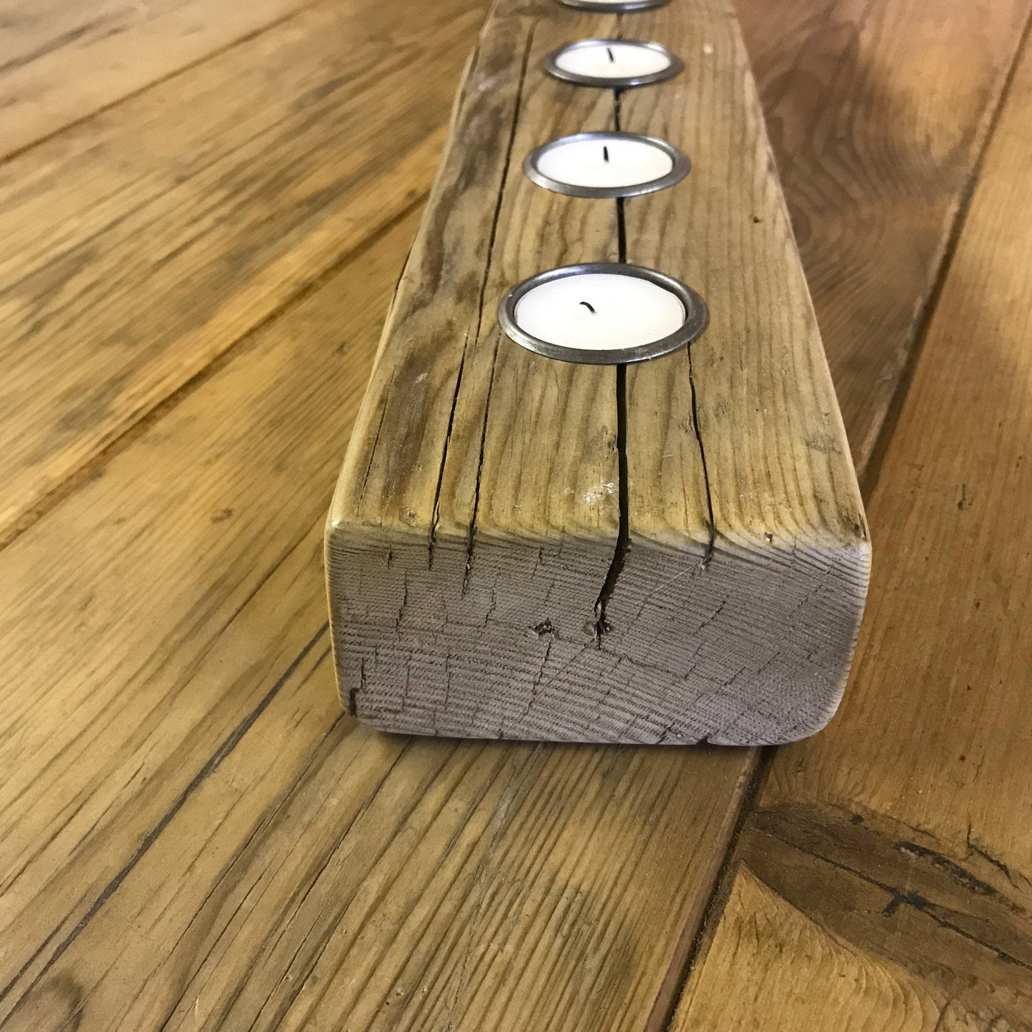 Tea Light Candle Reclaimed Timber Rustic Table Centre Piece, makes quite a nice gift