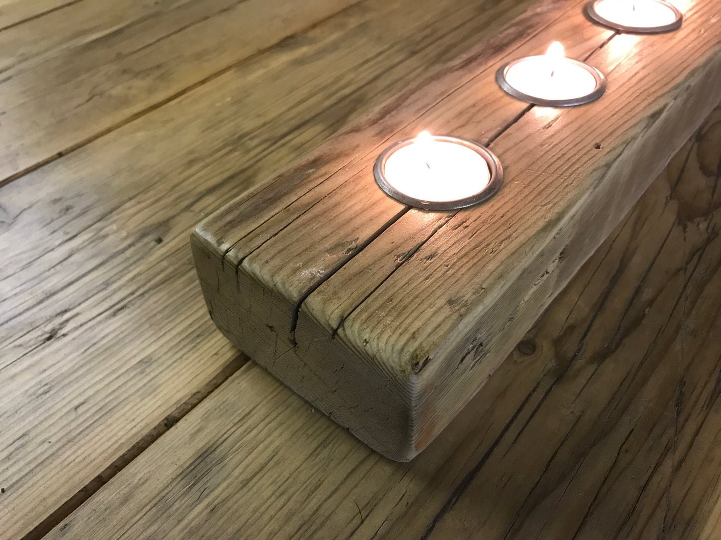 Tea Light Candle Reclaimed Timber Rustic Table Centre Piece, makes quite a nice gift