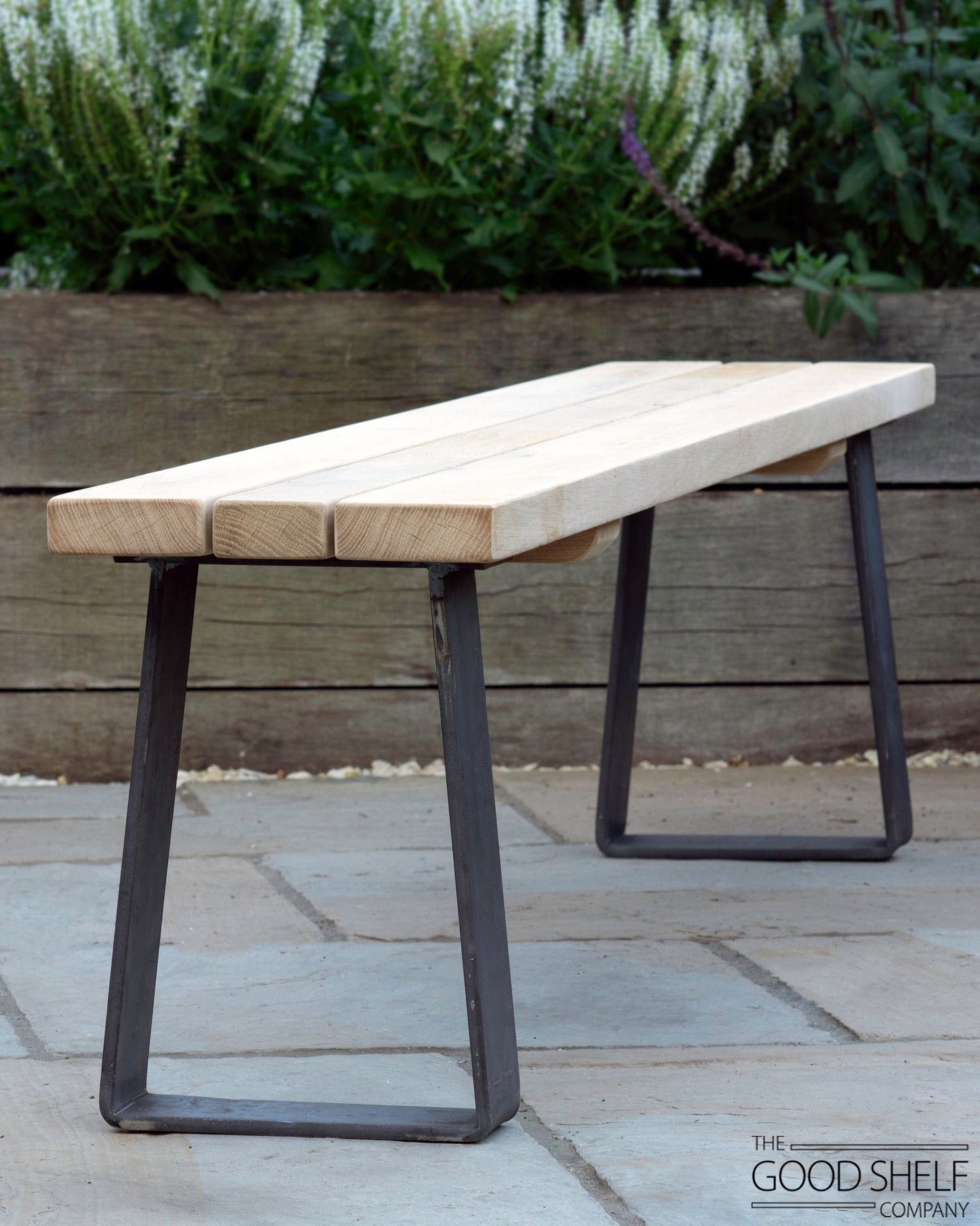 Garden Outdoor Patio "Busgrove" Oak and Steel Bench