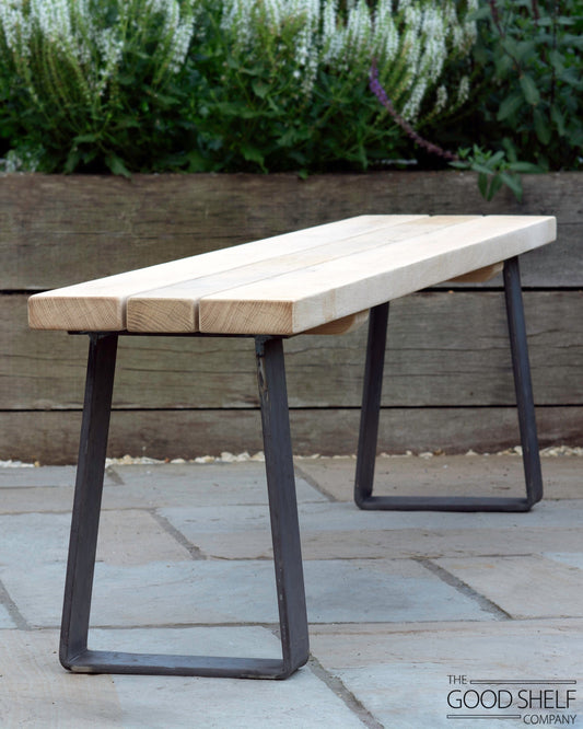 Garden Outdoor Patio "Busgrove" Oak and Steel Bench