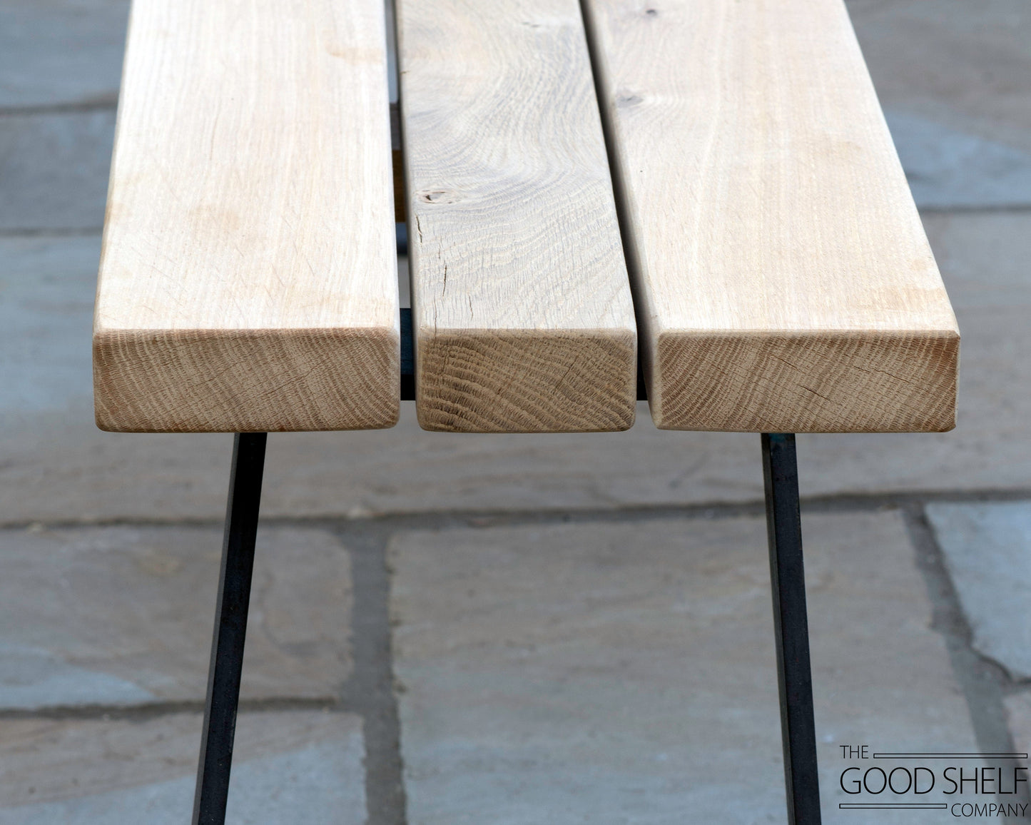 Garden Outdoor Patio "Busgrove" Oak and Steel Bench