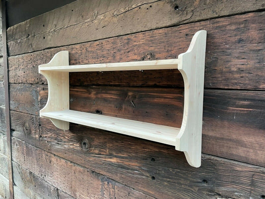 2 Tier Deep(21cm) Solid Wood Wall Shelf, Books, Display Shelves, Cook Books, Kitchen Storage, Spice Jars, Kilners  - Can be made to measure