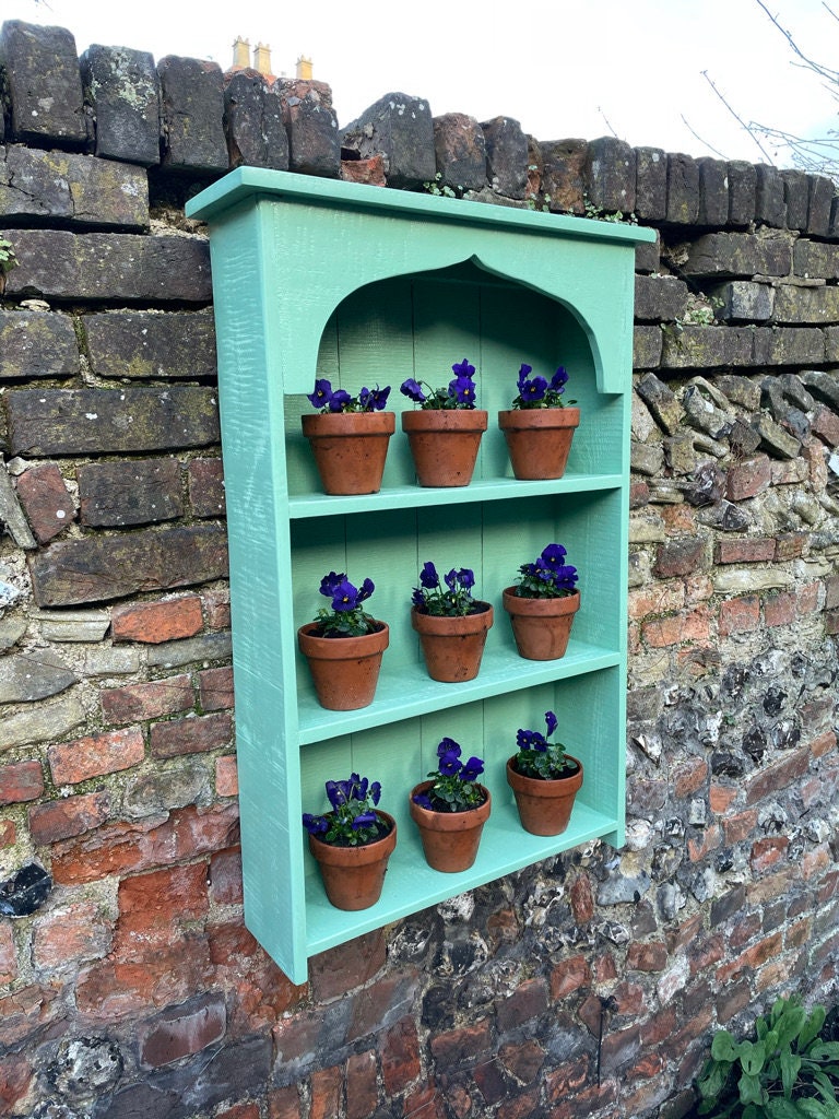Auricula Theatre, Primrose, Primula, Flower Wall Shelf, Rustic Timber Garden Flower Display Shelves, in Three Colours