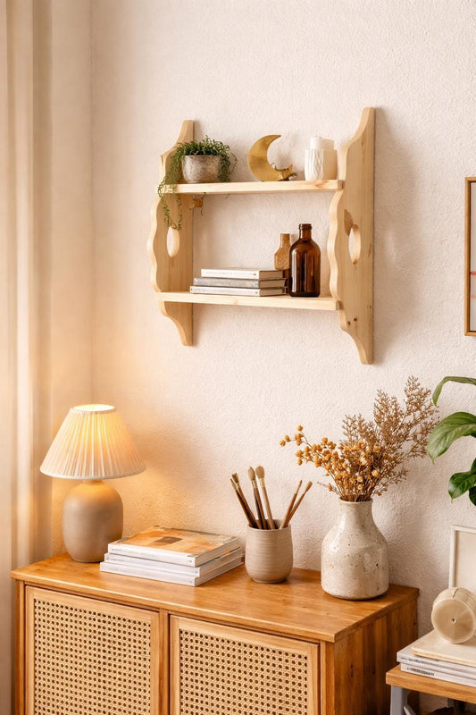 Sammy Shelf - 2 Tier Wall Shelf, Solid Wood, 13cm Deep, Bookshelf, Display Shelves, Cook Books, Kitchen Storage, Spice Jars, Kilners