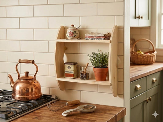 James Shelf - 2 Tier Wall Shelf, Solid Wood, 13cm Deep, Bookshelf, Display Shelves, Cook Books, Kitchen Storage, Spice Jars, Kilners