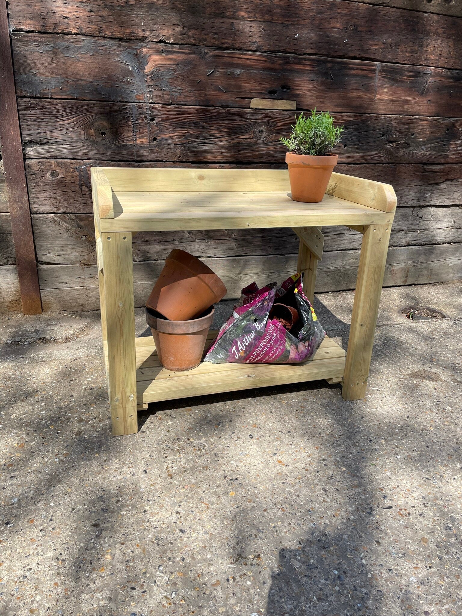 Heavy Duty Potting Table Planting Bench with Shelf - Outdoor Pine Wood Barbeque BBQ Table
