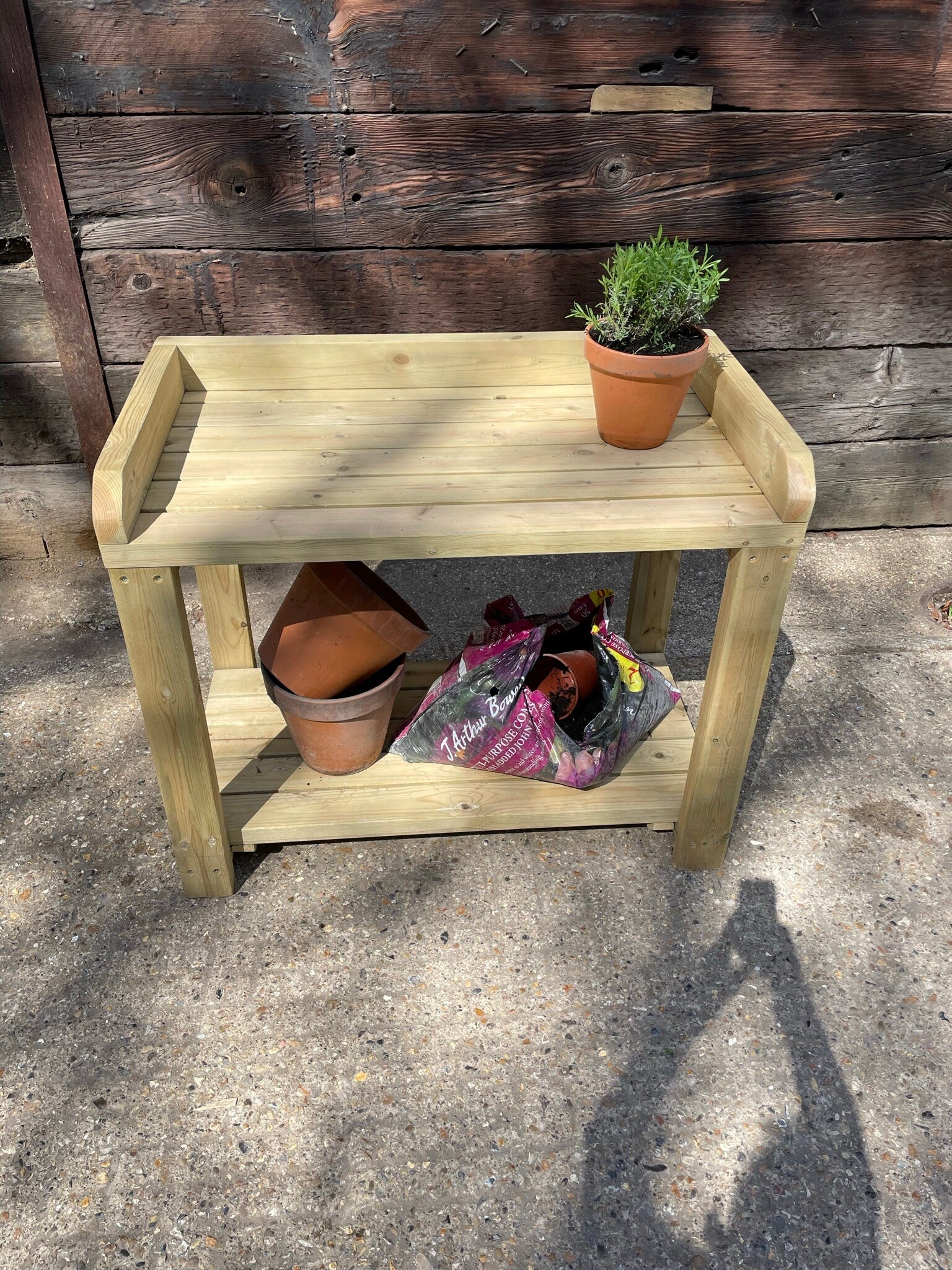 Heavy Duty Potting Table Planting Bench with Shelf - Outdoor Pine Wood Barbeque BBQ Table
