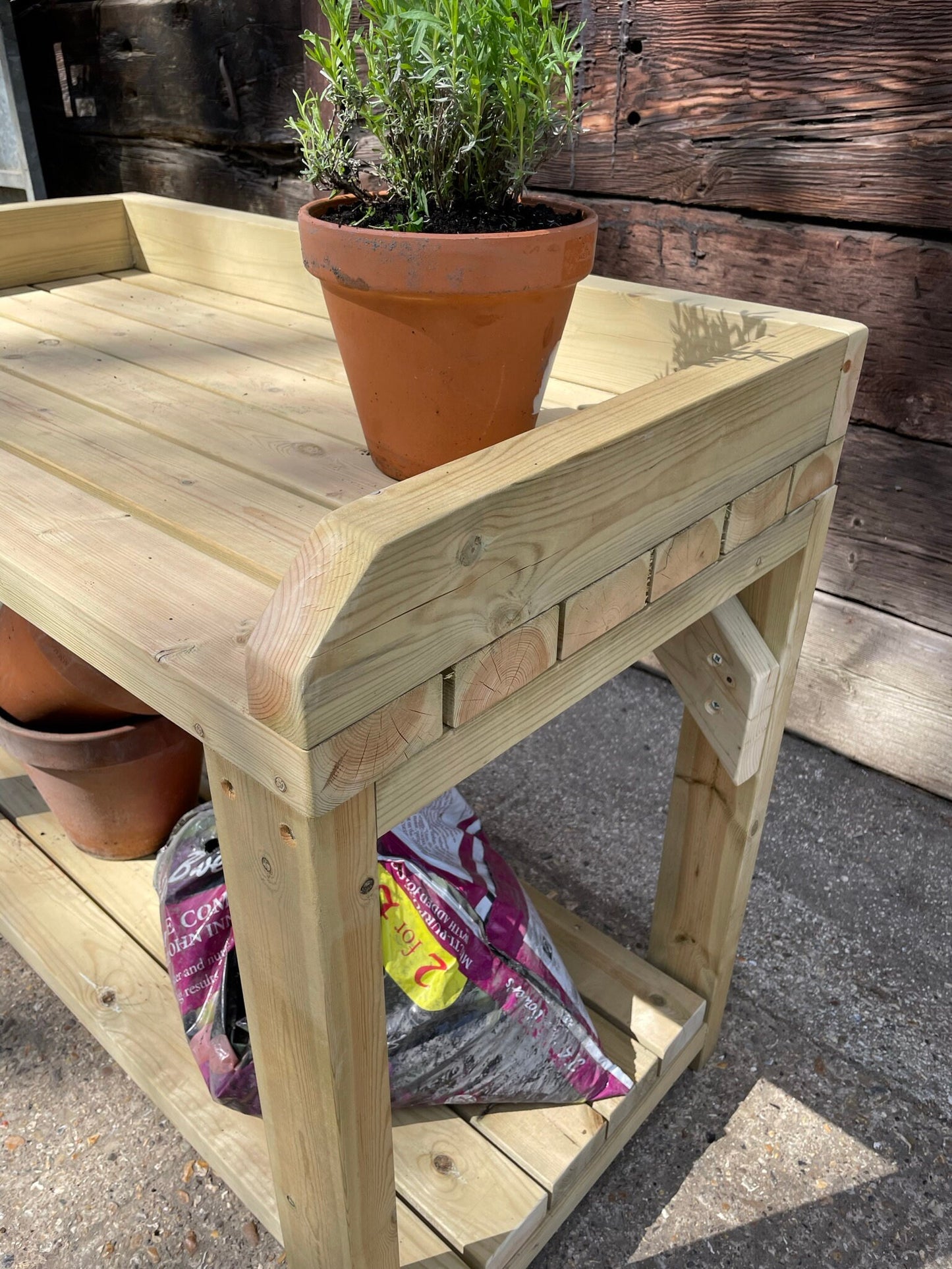 Heavy Duty Potting Table Planting Bench with Shelf - Outdoor Pine Wood Barbeque BBQ Table